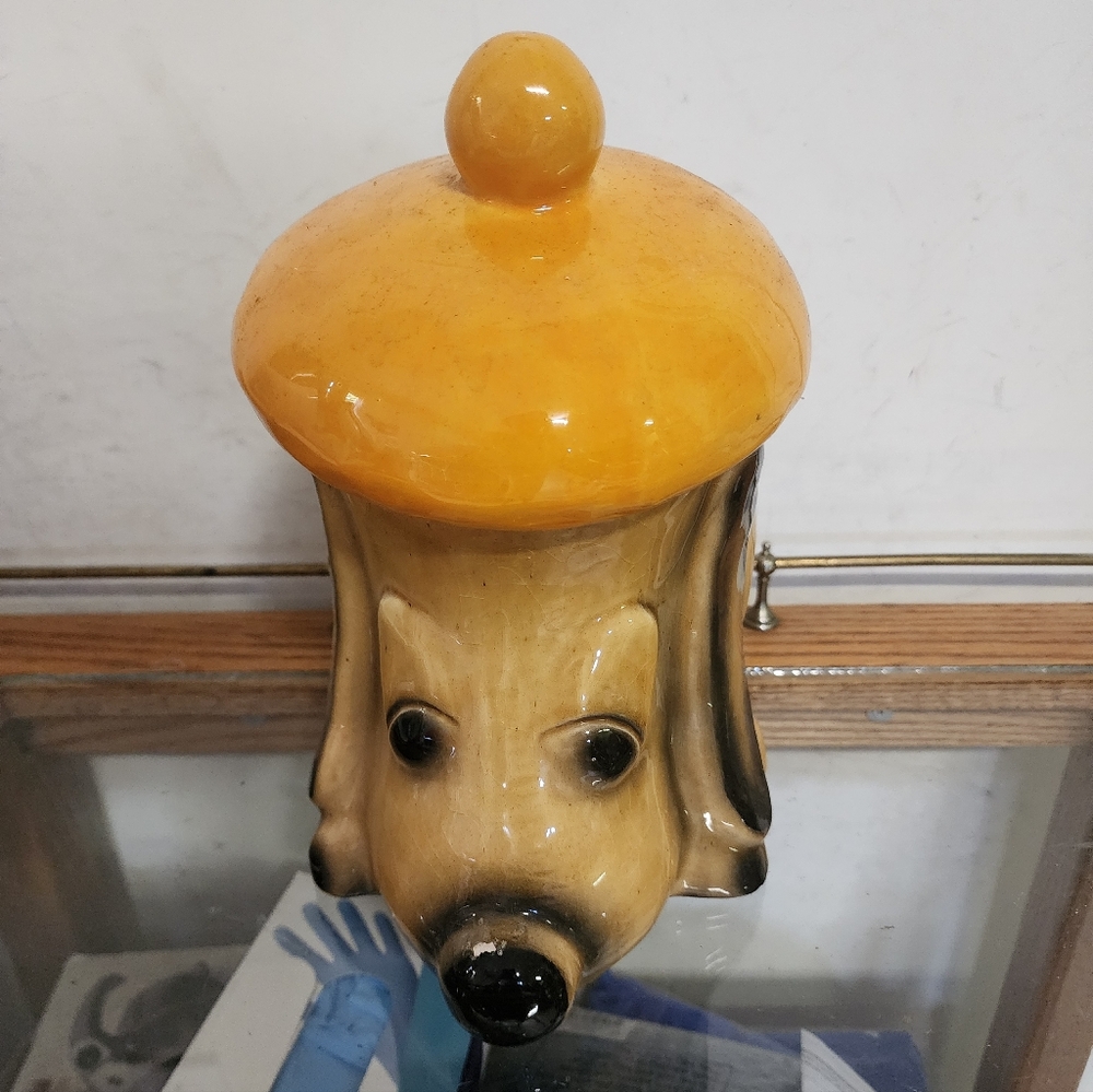 Vintage Ceramic Dog Treat Jar with Yellow Lid